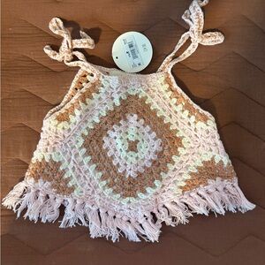 Crochet Tank Top for Kids - Pink and Brown